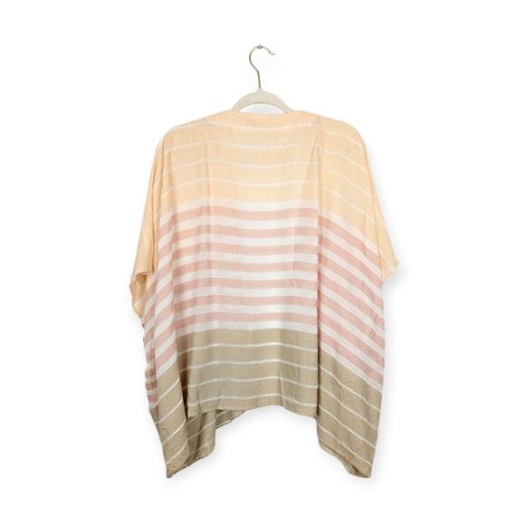 LOFT Pink Yellow Stripe Open Front Lightweight Kimono Cardigan - Picture 2 of 7